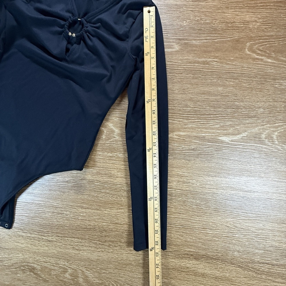 Abercrombie & Fitch Bodysuit Women XS Black Long Sleeve Ruched Cutout Minimalist - Picture 9 of 10